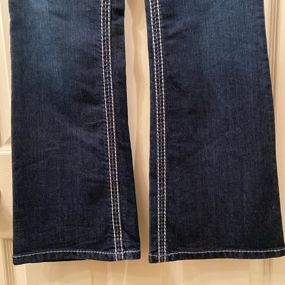 Exclusive Denim 17/21 Dark Blue Jeans Fantastic White Stitching Boot Cut WM SZ 8 - Picture 4 of 14